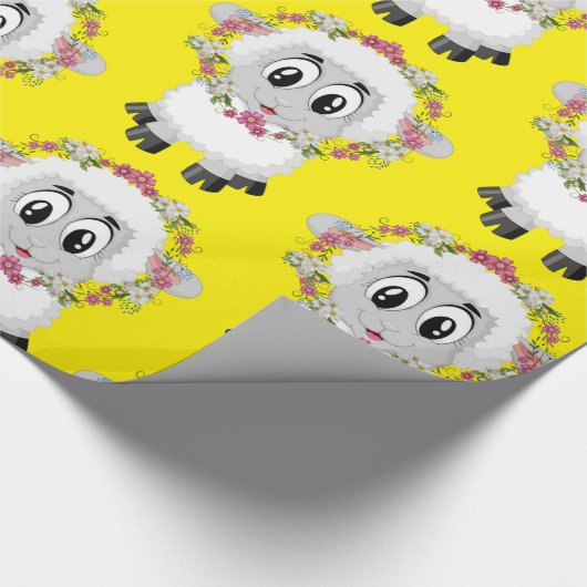 glänzendes Papier, blau-gelb, Schafe Geschenkpapier (Ecke)