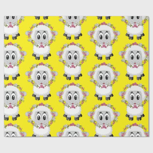 glänzendes Papier, blau-gelb, Schafe Geschenkpapier (Flach)