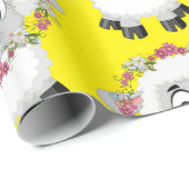 glänzendes Papier, blau-gelb, Schafe Geschenkpapier (Rolleneckpunkt)