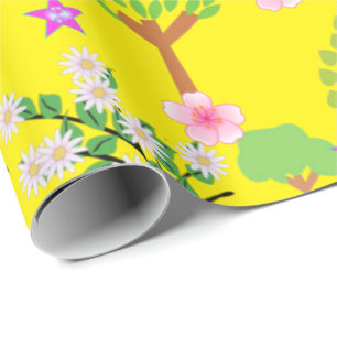 glänzendes Papier, blühende Schafbäume Geschenkpapier