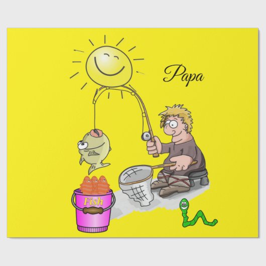 glänzendes Papier, Fischer gelb fischen Geschenkpapier (Flach)