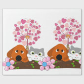 glänzendes Papier, Katzenhühner, geblümt Geschenkpapier (Flach)