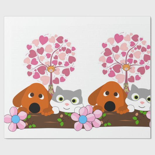 glänzendes Papier, Katzenhühner, geblümt Geschenkpapier (Flach)