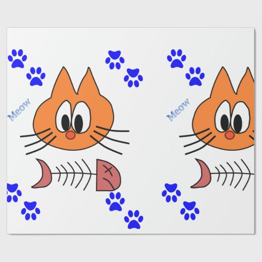glänzendes Papier, Meow Cat Fish Knochen Geschenkpapier (Flach)