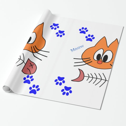 glänzendes Papier, Meow Cat Fish Knochen Geschenkpapier (Ungerollt)