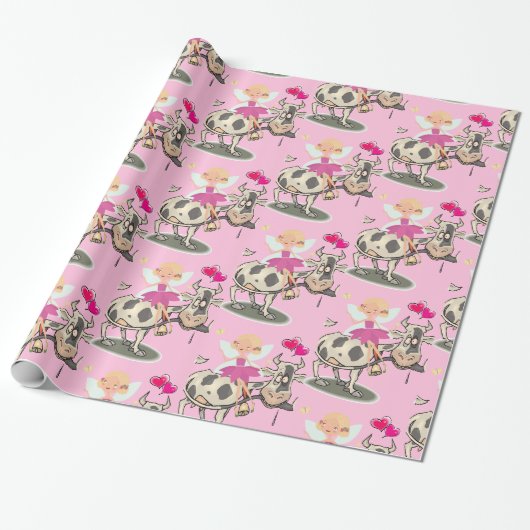 glänzendes Papier, rosa Milchkühe Herz Geschenkpapier (Ungerollt)