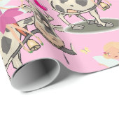 glänzendes Papier, rosa Milchkühe Herz Geschenkpapier (Rolleneckpunkt)