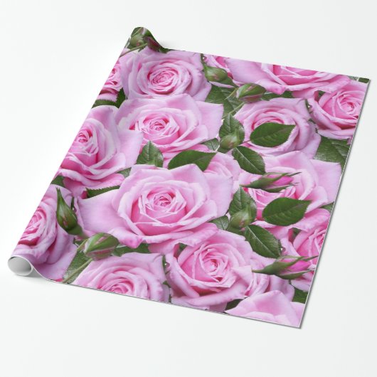 glänzendes Papier, rosa Rosen Geschenkpapier (Ungerollt)