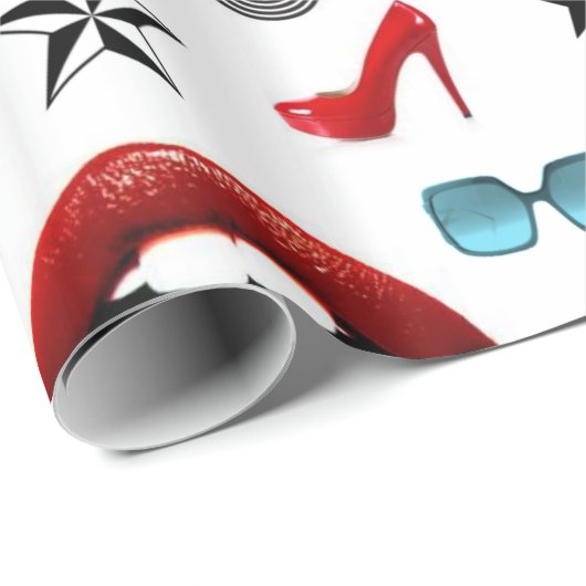 glänzendes Papier, rote Lippenstift Lippen Heelse Geschenkpapier (Rolleneckpunkt)