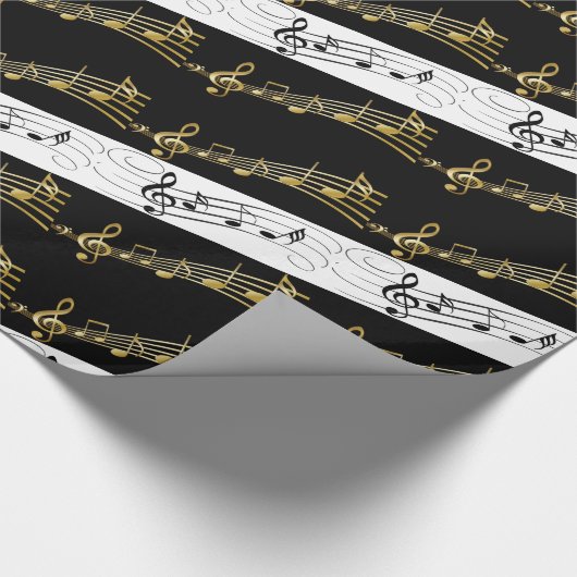 glänzendes Papier, Schwarz-Weiß-Musiknoten Geschenkpapier (Ecke)