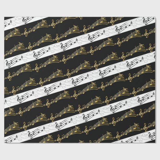 glänzendes Papier, Schwarz-Weiß-Musiknoten Geschenkpapier (Flach)