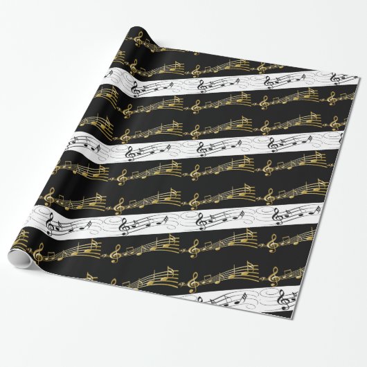glänzendes Papier, Schwarz-Weiß-Musiknoten Geschenkpapier (Ungerollt)