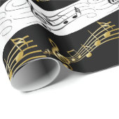 glänzendes Papier, Schwarz-Weiß-Musiknoten Geschenkpapier (Rolleneckpunkt)