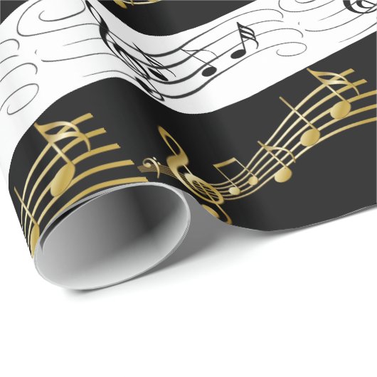 glänzendes Papier, Schwarz-Weiß-Musiknoten Geschenkpapier (Rolleneckpunkt)