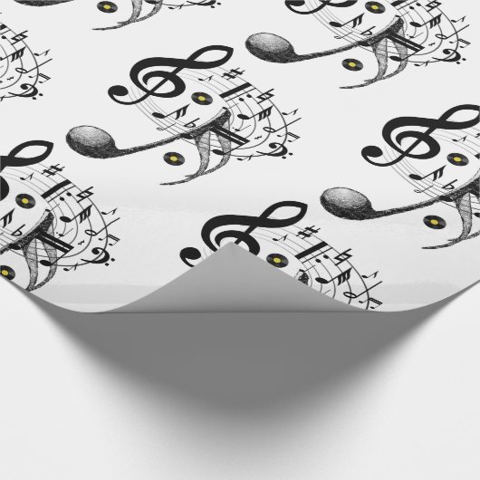 glänzendes Papier, Schwarz-Weiß-Musiknoten Geschenkpapier (Ecke)