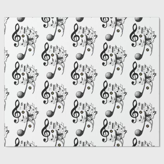 glänzendes Papier, Schwarz-Weiß-Musiknoten Geschenkpapier (Flach)