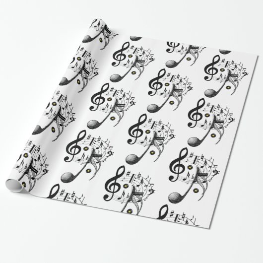 glänzendes Papier, Schwarz-Weiß-Musiknoten Geschenkpapier (Ungerollt)