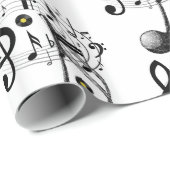 glänzendes Papier, Schwarz-Weiß-Musiknoten Geschenkpapier (Rolleneckpunkt)
