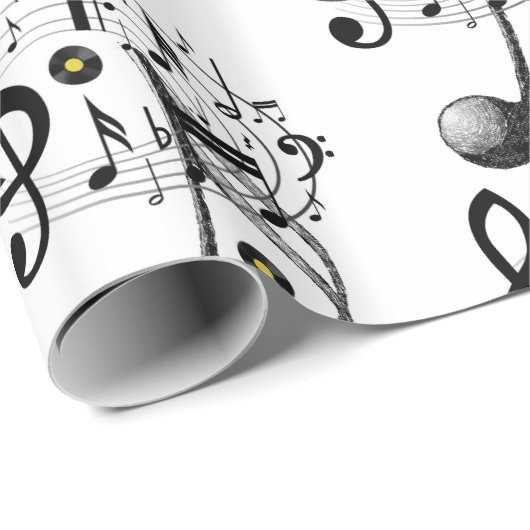 glänzendes Papier, Schwarz-Weiß-Musiknoten Geschenkpapier (Rolleneckpunkt)
