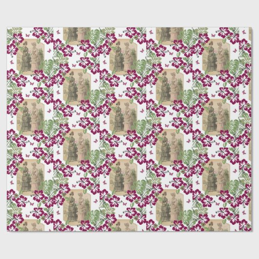 glänzendes Papier, Viktorianische Blüte Geschenkpapier (Flach)