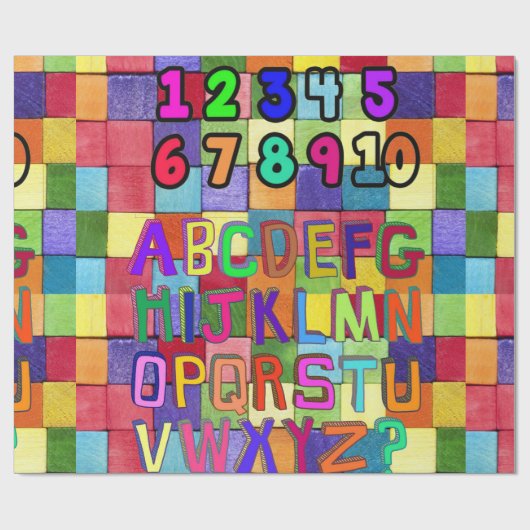 glänzendes Papier, Zahlen Alphabetfarben Geschenkpapier (Flach)