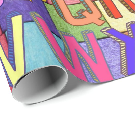 glänzendes Papier, Zahlen Alphabetfarben Geschenkpapier (Rolleneckpunkt)