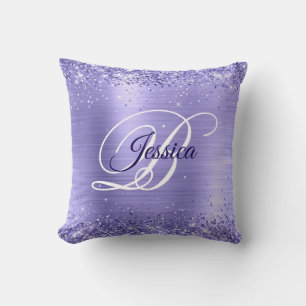 Glänzendes Periwinkle-Folien-Monogramm Kissen