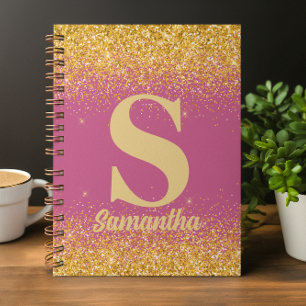 Glänzendes Pinkgold mit Monogramm Notizblock