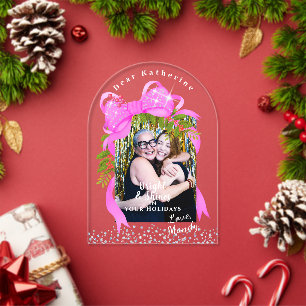 Glänzendes rosa Band Foto Weihnachten Rosa Acryleinladungen
