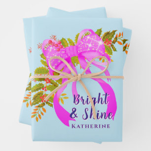 Glänzendes Rosa Band Weihnachten Blau Geschenkpapier Set