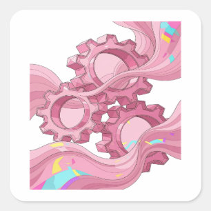 Glänzendes Rosa GETRIEBE UND FLIESSENDE WELLEN Sti Quadratischer Aufkleber