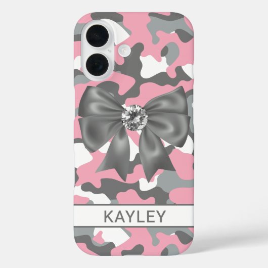 Glänzendes Rosa-Grau-Tarnmuster Personalisiert Case-Mate iPhone Hülle (Rückseite)