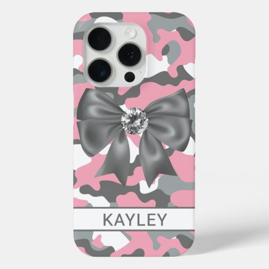 Glänzendes Rosa Graues Tarnmuster Personalisiert Case-Mate iPhone Hülle (Rückseite)