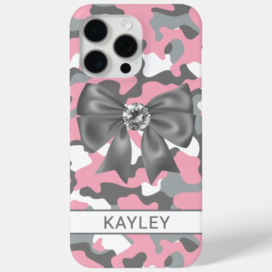 Glänzendes Rosa Graues Tarnmuster Personalisiert Case-Mate iPhone Hülle (Rückseite)