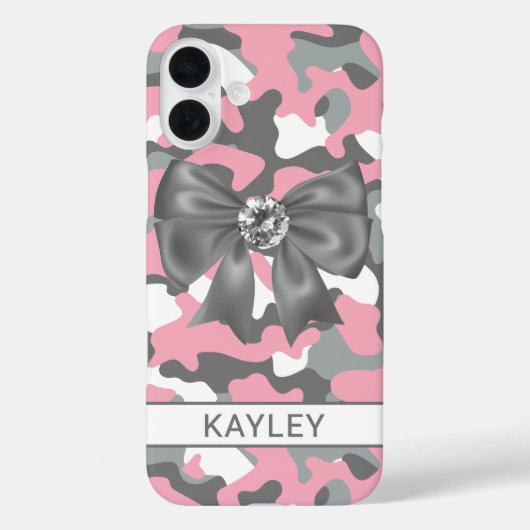 Glänzendes Rosa Graues Tarnmuster Personalisiert Case-Mate iPhone Hülle (Rückseite)