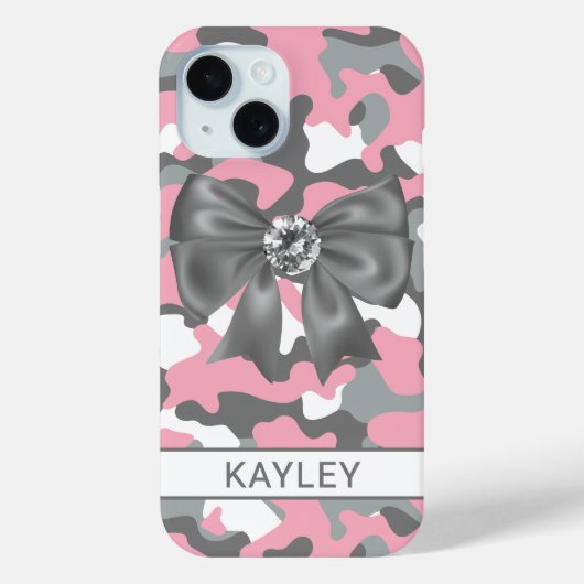 Glänzendes Rosa Graues Tarnmuster Personalisiert Case-Mate iPhone Hülle (Rückseite)