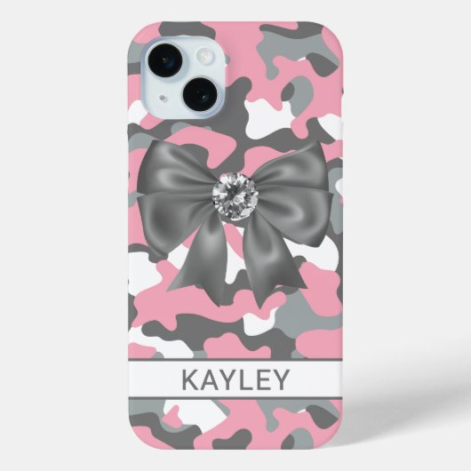 Glänzendes Rosa Graues Tarnmuster Personalisiert Case-Mate iPhone Hülle (Rückseite)
