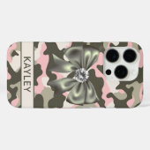 Glänzendes Rosa Grünes Tarnmuster Personalisiert Case-Mate iPhone Hülle (Rückseite (Horizontal))
