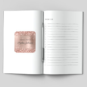 Glänzendes Roségold-Folie Elegantes Skript-Exlibri Quadratischer Aufkleber