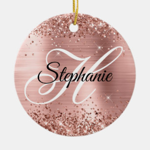 Glänzendes Roségold-Folie-Fancy-Monogramm Keramik Ornament