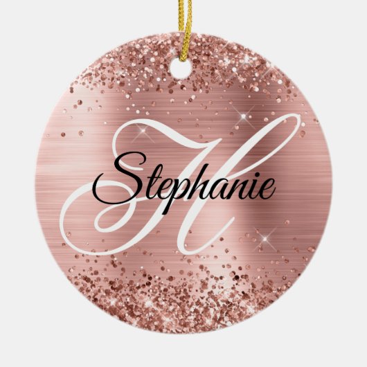 Glänzendes Roségold-Folie-Fancy-Monogramm Keramik Ornament (Vorne)