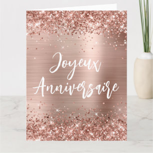 Glänzendes Roségold-Folie großes Joyeux Anniversai Karte