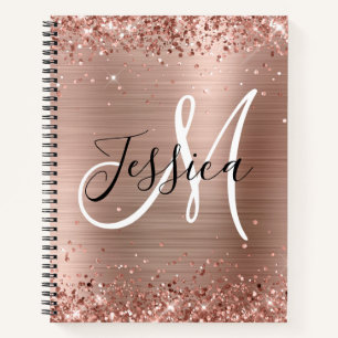 Glänzendes Roségold-Folie Schwarz-Weiß-Monogramm Notizblock