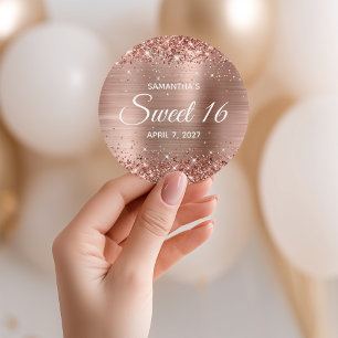 Glänzendes Roségold-Folie Sweet 16 Runder Aufkleber