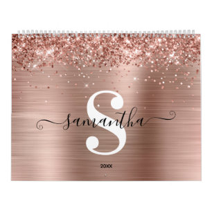 Glänzendes Roségold-Folien-Signatur-Monogramm-Foto Kalender