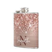 Glänzendes Roségold Glam Monogramm Flachmann (Links)