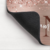 Glänzendes Roségold Glam Monogramm Mousepad (Ecke)