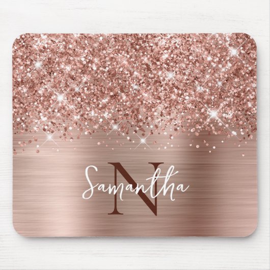 Glänzendes Roségold Glam Monogramm Mousepad (Vorne)