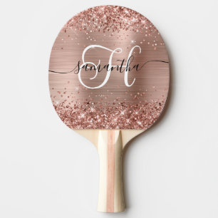 Glänzendes Roségold Glam Monogramm Tischtennis Schläger