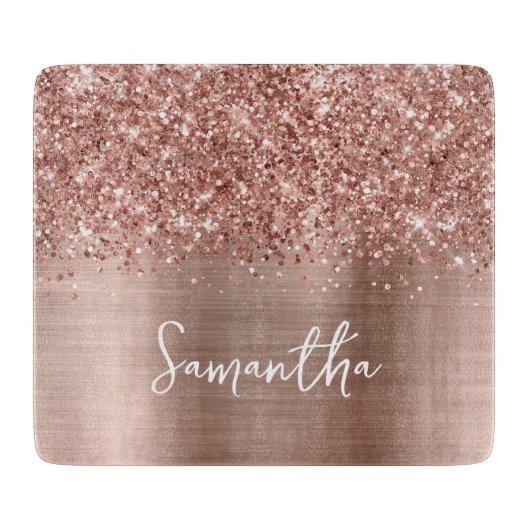 Glänzendes Roségold Glam Name Schneidebrett (Vorderseite)